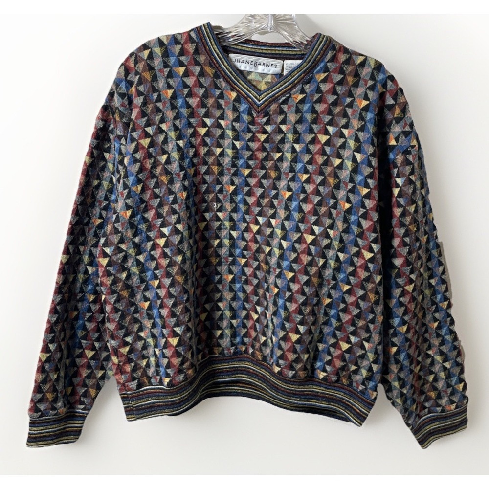 Jhane Barnes Vintage 80's Geometric Wool Blend Pullover Sweater Men's Size Small
